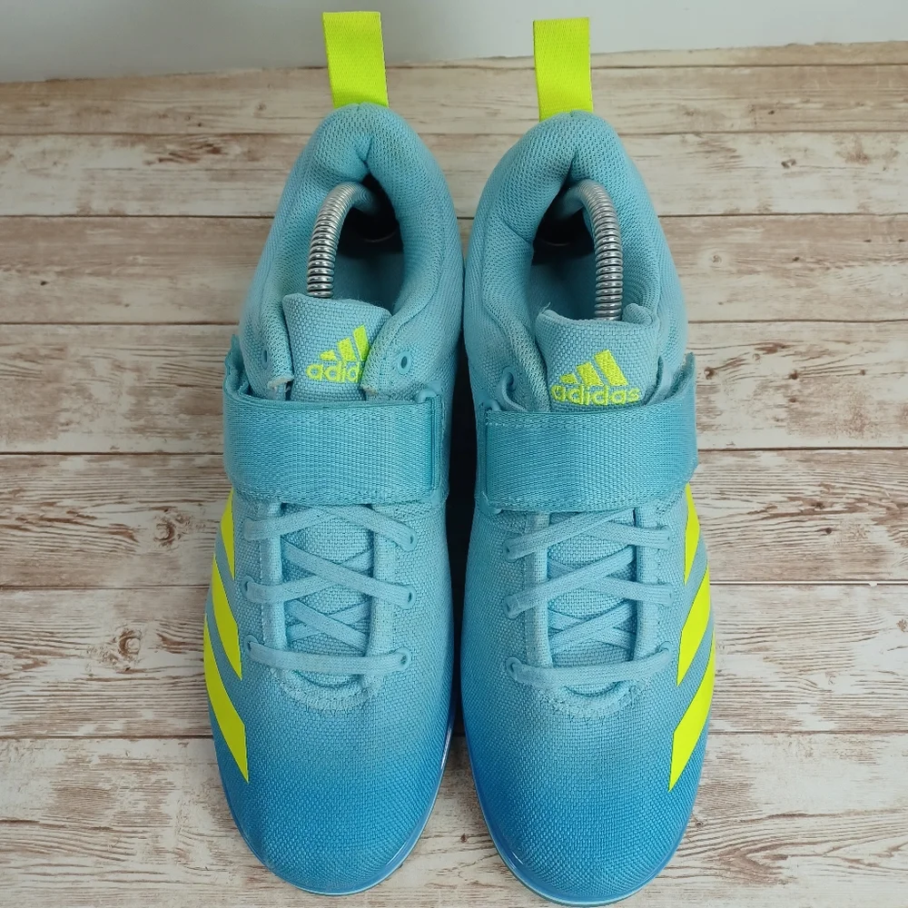 Adidas PowerLift 4 Cross Trainer Hazy Sky Blue Solar Yellow Gym Shoes Women's 10